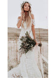  Lace Sheer Jewel Full-length Mermaid Wedding Dress
