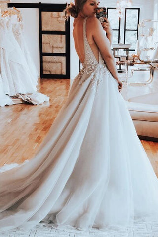 Cap Sleeves Open Back Chapel Train Wedding Dress with Lace Top US2 / Ivory Cap Sleeves Open Back Chapel Train Wedding Dress with Lace Top US2 / Ivory