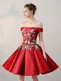 Red & Black Embroidery Short Homecoming Dress