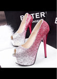 Dazzling Sequin Upper Peep Toe Stiletto Heels Party Shoes Red