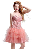 Charming Tulle & Lace Sweetheart Neckline Layered Short-length Ball Gown Homecoming Dresses With Beadings