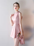 Pink Backless Bowknot Asymmetry Homecoming Dress