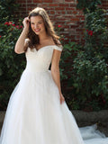 Off The Shoulder Tulle White Button Bridal Wedding Dress
