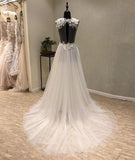 White A-Line Tulle Lace Long Prom Dress