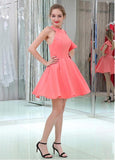  Satin Jewel Neckline Short Length A-line Cocktail Dresses