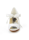 Embroidered Satin Upper Peep Toe Stiletto Heels Bridal Shoes With Ribbon Light Ivory