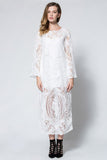 White Flare Sleeve Sheer Lace Maxi Dres