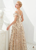 Gold Off The Shoulder Sequin Lace Evening Prom Dress