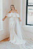 Off the Shoulder Satin Sexy Mermaid Wedding Dress with Slit