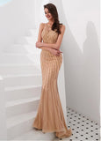 Beading Tulle & Spandex Jewel Floor-length Mermaid Evening Dress
