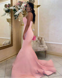 Pink Strapless Satin Trumpet Mermaid Button Sleeveless Formal Dress