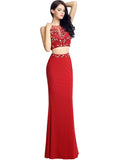 Stunning Lycra & Tulle Jewel Neckline Two-piece Sheath Prom Dresses With Beadings