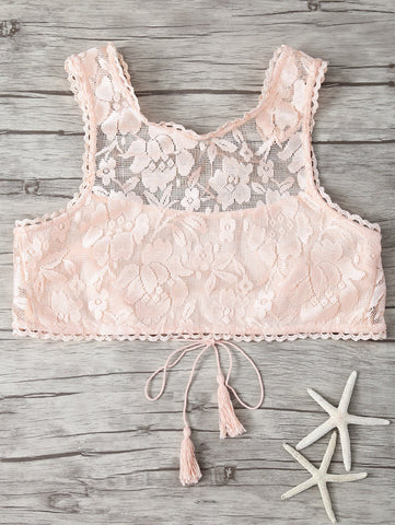 Cropped Lace Tank Top Pink