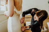 White Mermaid Spaghetti Straps Backless Wedding Dress With Button