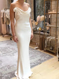 Backless White Mermaid Satin Spaghetti Straps Wedding Dress