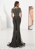 Tulle & Spandex Jewel Rhinestones Black Mermaid Evening Dress