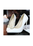 Graceful PU Upper Pointed Toe Stiletto Heel Bridal Shoes With Pearl