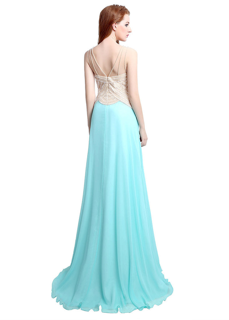 Elegant A Line V Neck Chiffon Beads Long Prom Dress,Formal Dress C5903