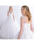 V-Neck Tulle Appliques Ball Gown Princess Wedding Dress