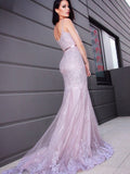 Lavender Purple Tulle Appliques Mermaid Prom Dress