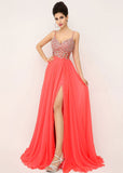 Charming Chiffon Spaghetti Straps Neckline A-line Formal Dresses With Beadings