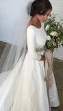 Scoop Belt 3/4 Sleeves Satin Beading Crystals Wedding Dress