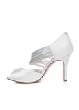 Chic Satin Upper Peep Toe Stiletto Heels Bridal Shoes With Rhinestones
