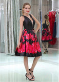 Floral Cloth & Satin V-neck Neckline Knee-length A-line Homecoming Dresses
