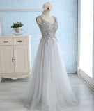 Gray Sweetheart Lace Tulle Long Prom Dress