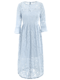 Blue Round Neck Flare Sleeve Lace Dress