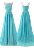 Elegant Chiffon & Tulle Bateau Neckline A-line Prom Dresses with Beadings & Rhinestones