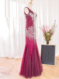 Sheath V-Neck Beading Sleeveless Crystal Floor-Length Evening Dress