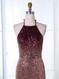 Ombre Mermaid Halter Backless Sequined Prom Dress