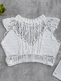 White Crochet Cropped Cover Up Top