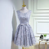 Silver Vintage Lace Homecoming Dress