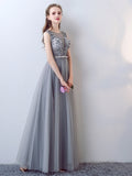 A-Line Appliques Bowknot Pearls Sashes Jewel Floor-Length Evening Dress