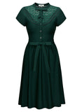 Women's Vintage 1940S Elegant Lace Short Sleeve A-Line Swing Dress
