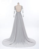 Beading Crystal Formal Long Sleeve Prom Dress