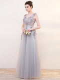 Lace Pearls Sashes Sleeveless Floor-Length Evening Dress