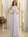 Jewel Neck Lace A-Line Chiffon Beach Wedding Dress