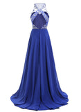Women Long Chiffon Beadings Scoop Prom Party Dresses Evening Gown