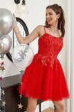 Open Back Red Lace Short Appliques Homecoming Dress