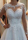  Tulle Jewe Neckline A-line Wedding Dress With Beaded Lace Appliques & Bowknot