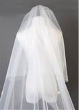 Beautiful Ivory Tulle Flower Wedding Cathedral Veil With Lace Applique Edge