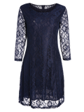 Blue Short Lace Dress With Sleeves