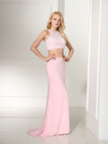 Spandex Slit Two Piece Pink Prom Dress