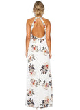 Floral white Halter Slit Beach Party Maxi Dress