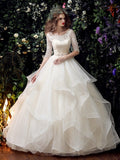 Half Sleeve Lace Beading Ball Gown Half Sleeve Wedding Dress