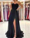 Black Beading Sweetheart Prom Dresses With Slit