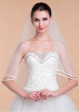 Attractive Tulle Ivory Wedding Veil With Ribbon Edge